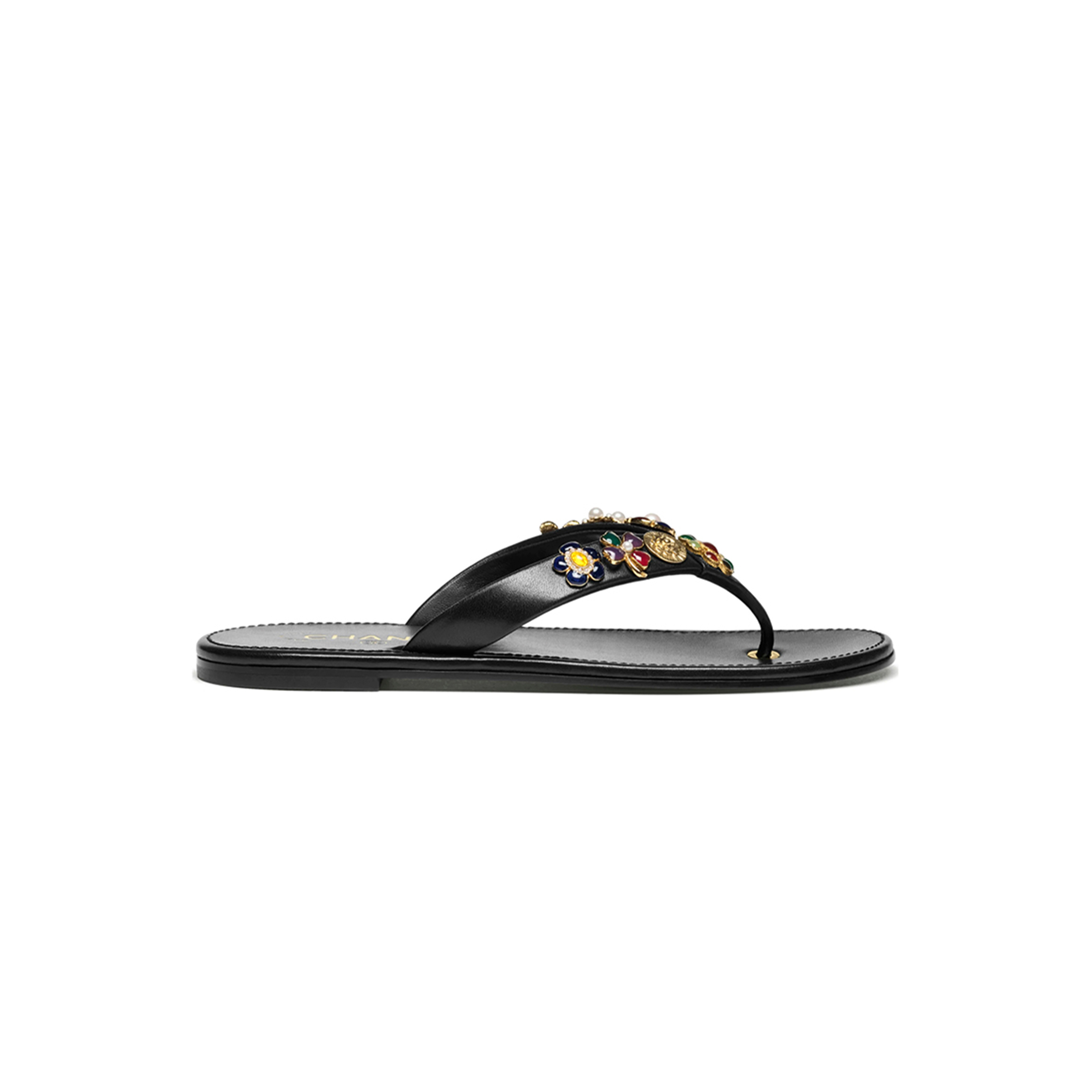 CHANEL THONGS LAMBSKIN & METAL BLACK G46304 